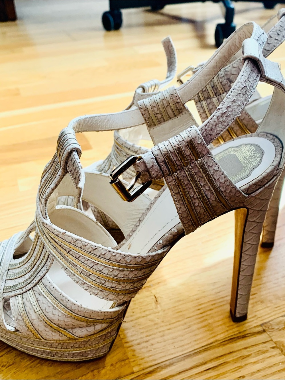 Christian Dior Gold & Taupe Leather Platform Sandals EU 38